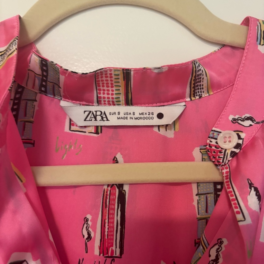 Zara silky pink city button down top size small - Picture 6 of 7